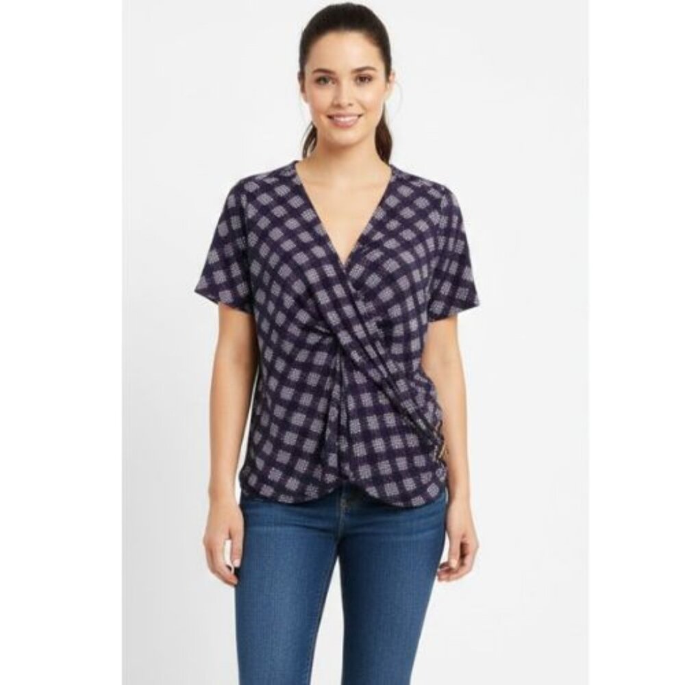CHARTER CLUB WOMAN Plus size 3X dark blue white geometrical pattern short Sleeve
